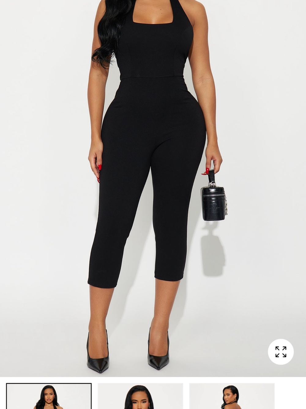 Fashion Nova Black Halter Capri-Pant Jumpsuit